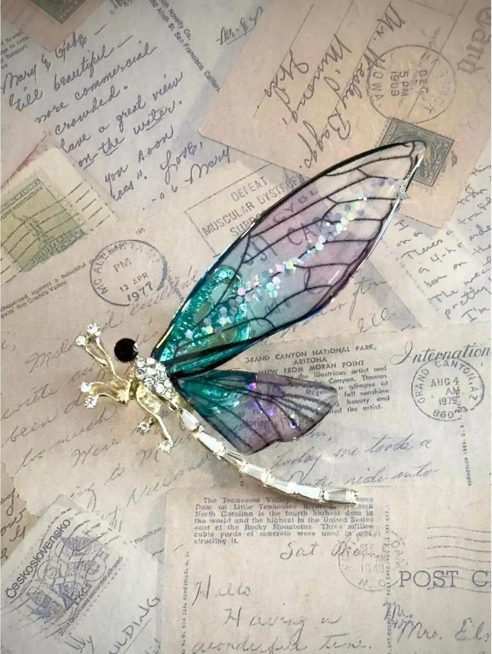 Dragonfly Brooch – Iridescent Wings, Crystal Accents, Statement Jewelry